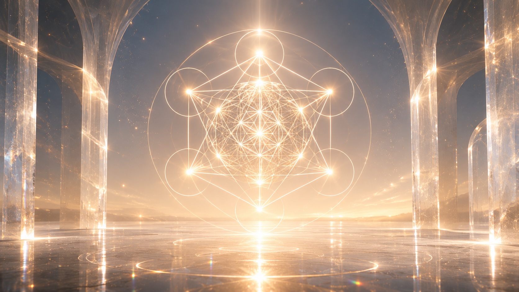 Helle geometrische Lichtarchitektur als Symbol für Metatrons Feld